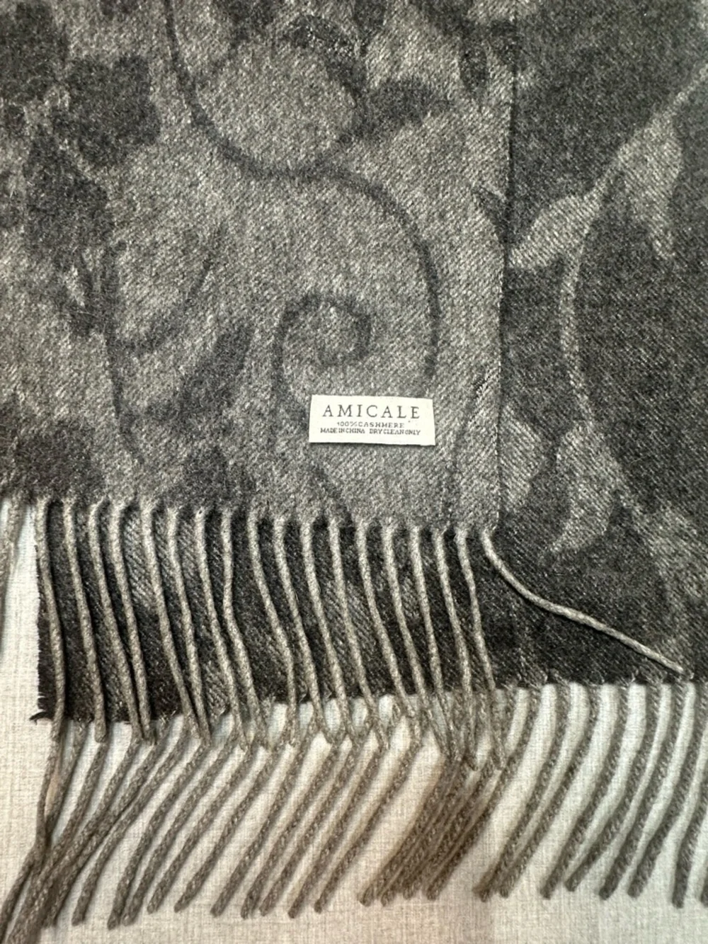 Amicale Cashmere Women's Charcoal Floral Knit Scarf 100% cashmere